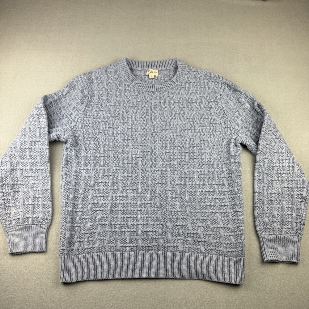 J.Crew Re-Imagined Textured Knit Sweater Men's L Basket Weave Cotton Blue